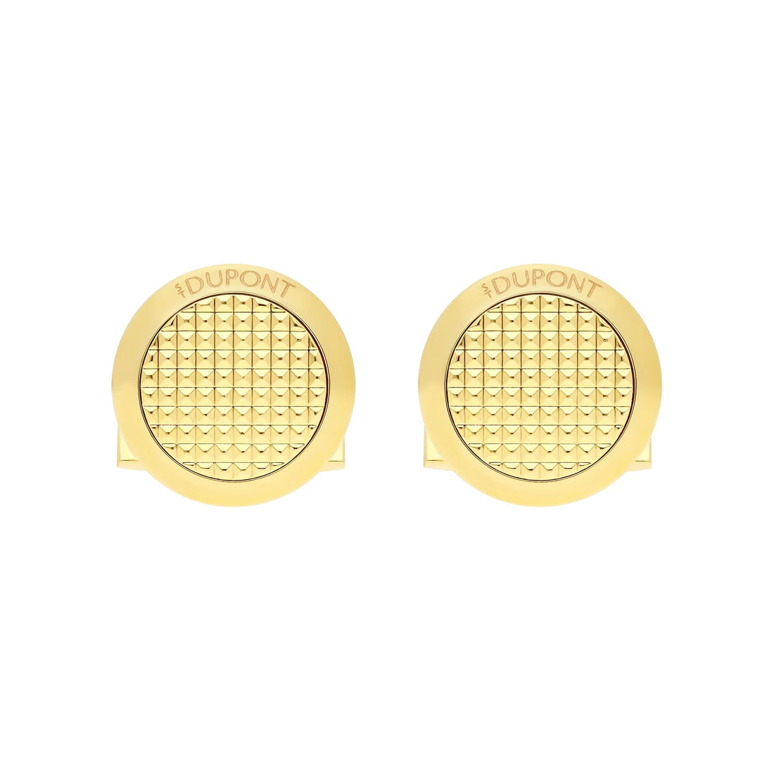 Gemelli Uomo Dupont Acciaio Dorato Rotondi Guillochè Punta Di Diamante 005856