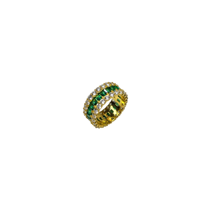 Anello Donna Re Mida Argento Dorato 925 Zirconi Verdi Baguette Misura 15 Fascia-4/15