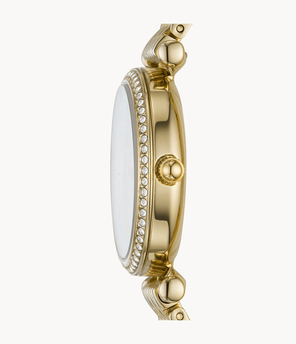 Orologio Donna Fossil Acciaio Dorato Quarzo Solo Tempo Madreperla Zirconi ES4735