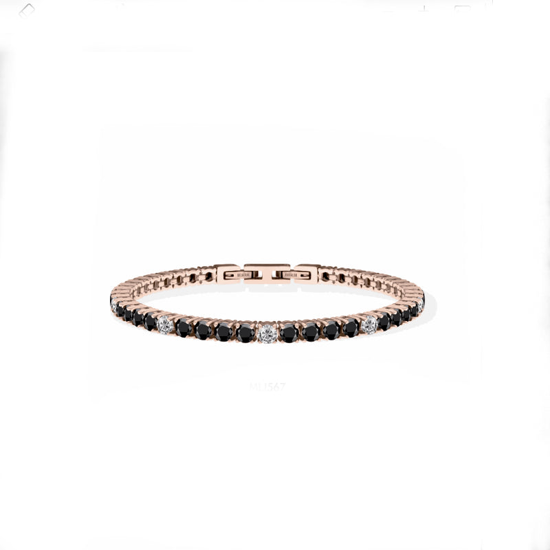 Bracciale Uomo Liu Jo Tennis Zirconi Neri e Bianchi 4 MM Acciaio Lucido MLJ567