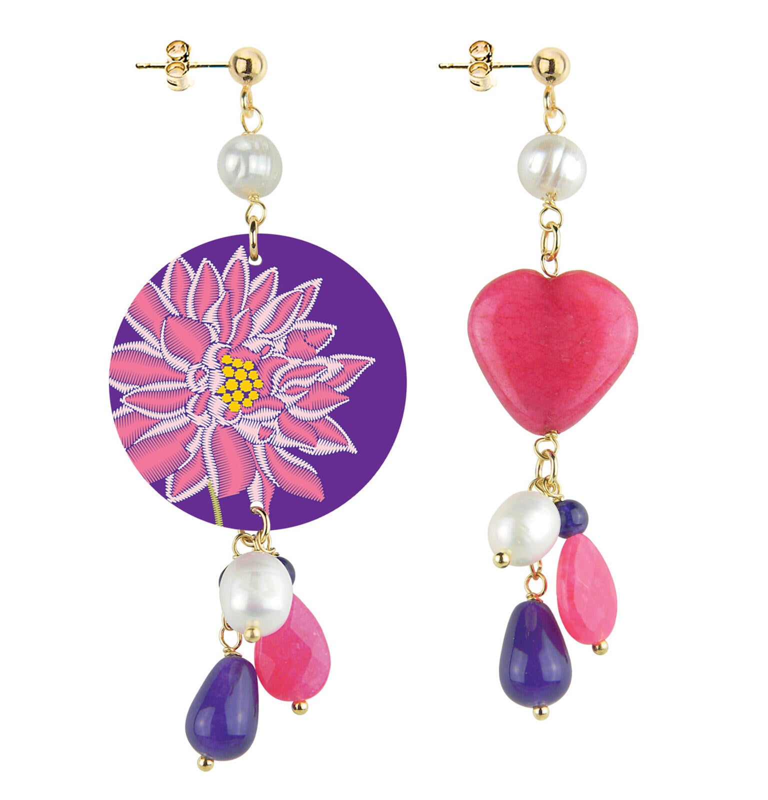 Orecchini Donna Lebole The Mini Circle Mix Match Fiore Rosa Cuore MM/DP OR.01
