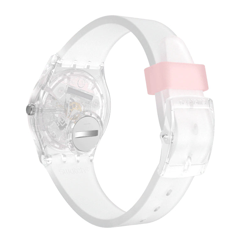 Orologio Donna Swatch Quarzo Solo Tempo Silicone Bianco Rosa Scheletro GE290