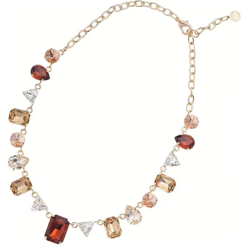 Collana Donna Ottaviani Bronzo Dorato Zirconi Ambra Rettangolari e a goccia  501044C
