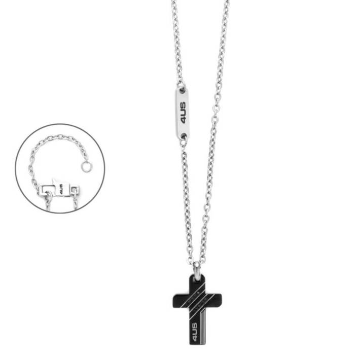 Collana Uomo 4US Cesare Paciotti Acciaio Pvd Nero Croce Zirconi Neri 4UCL8590