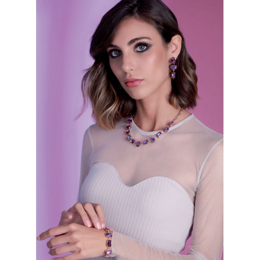Orecchini Donna Ottaviani Bronzo Dorato Pendenti Zirconi Cangianti 5007990