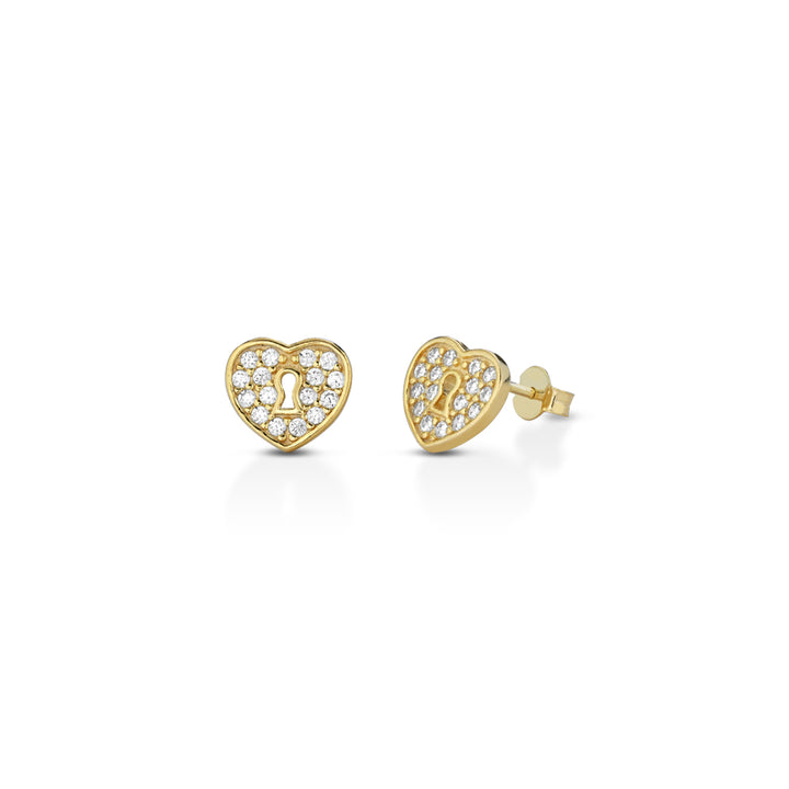Orecchini Donna Kulto Argento Dorato 925 Al Lobo Zirconi Cuore Lucchetto KE925-19