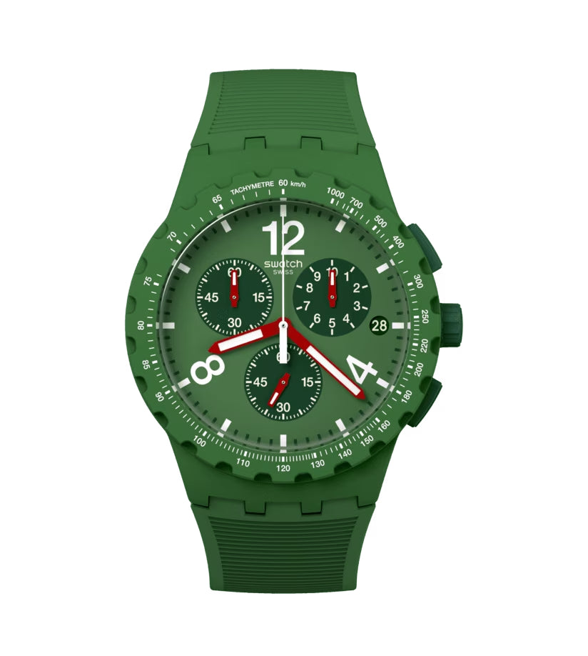 Orologio Unisex Swatch Primarly Green Rosso Quarzo Cronografo Data SUSG407