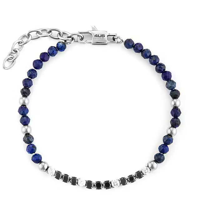 Bracciale Uomo 4US Cesare Paciotti Acciaio Biglie Zirconi Bianchi Neri 4UBR6223