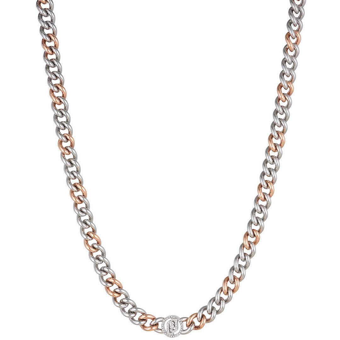 Collana Donna Liu Jo Acciaio Bianco Rosè Catena Groumette Logo Zirconi LJ1678
