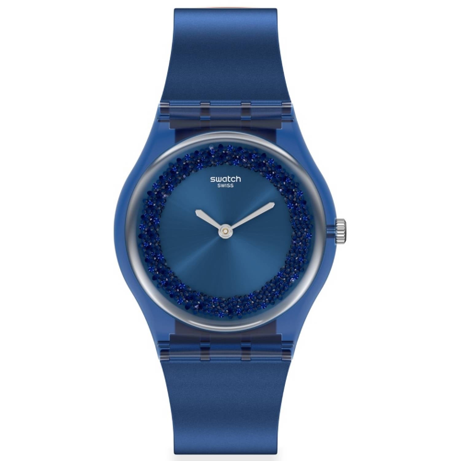 Orologio Donna Gomma Resina Swatch Quarzo Solo Tempo Glitter Sideral Blue GN269