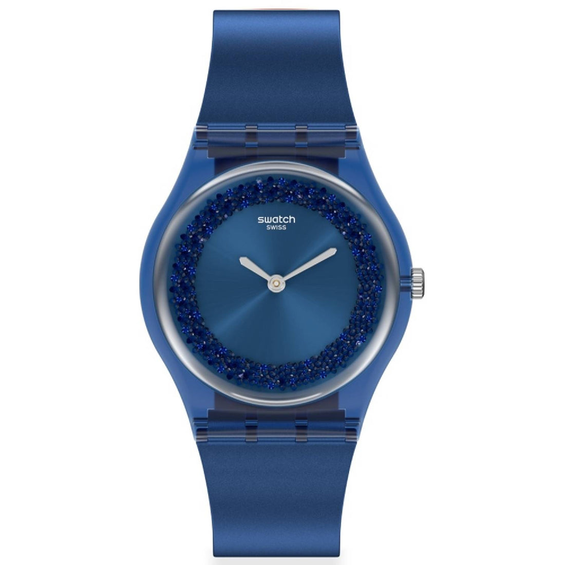 Orologio Donna Gomma Resina Swatch Quarzo Solo Tempo Glitter Sideral Blue GN269