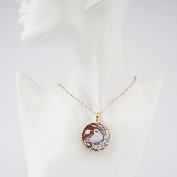 Ciondolo Spilla Donna Cameo Italiano Argento Dorato 925 Cigno S201-G