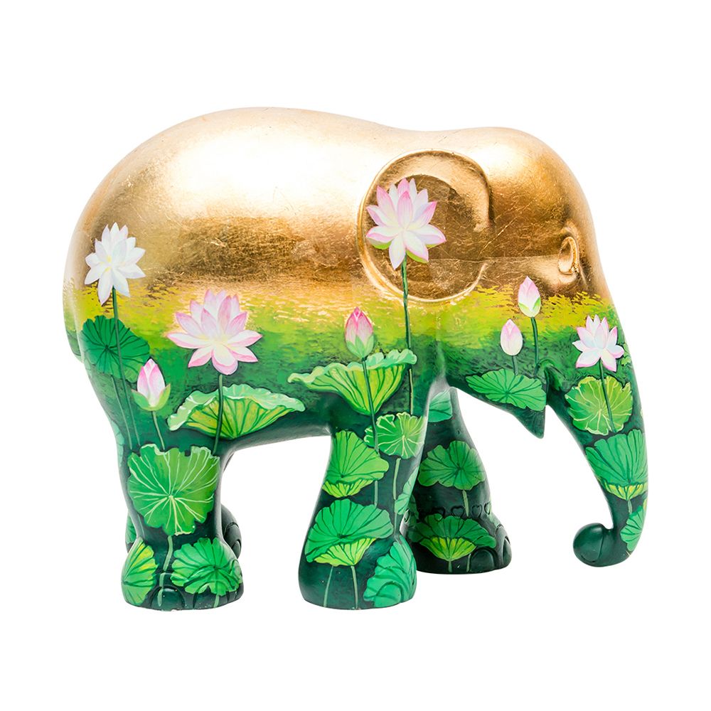 Scultura Elefante Onlylux Golden Lotus 10 cm Resina Dipinto A Mano 8858831247215
