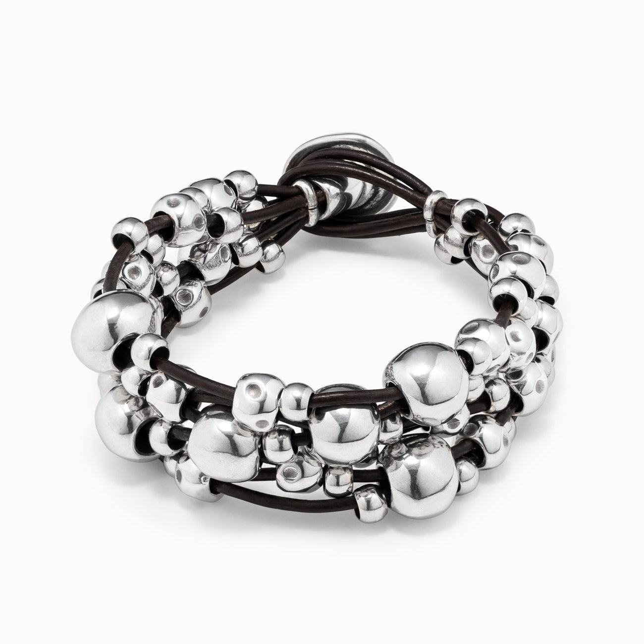 Bracciale Donna Uno de 50 Biglie Lucide Cuoio Multifilo PUL1861MTLMAROM