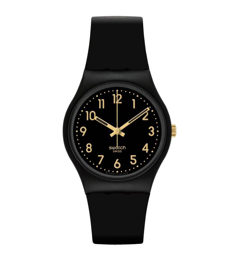 Orologio Unisex Bambino Swatch Golden Tac Quarzo Solo Tempo Nero Oro SO28B113