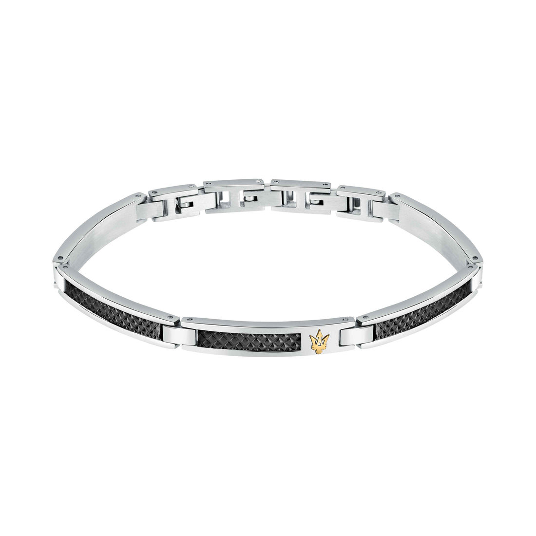 Bracciale Uomo Maserati Acciaio Bicolore Borchie Nero Logo Tridente Oro JM423AVD24