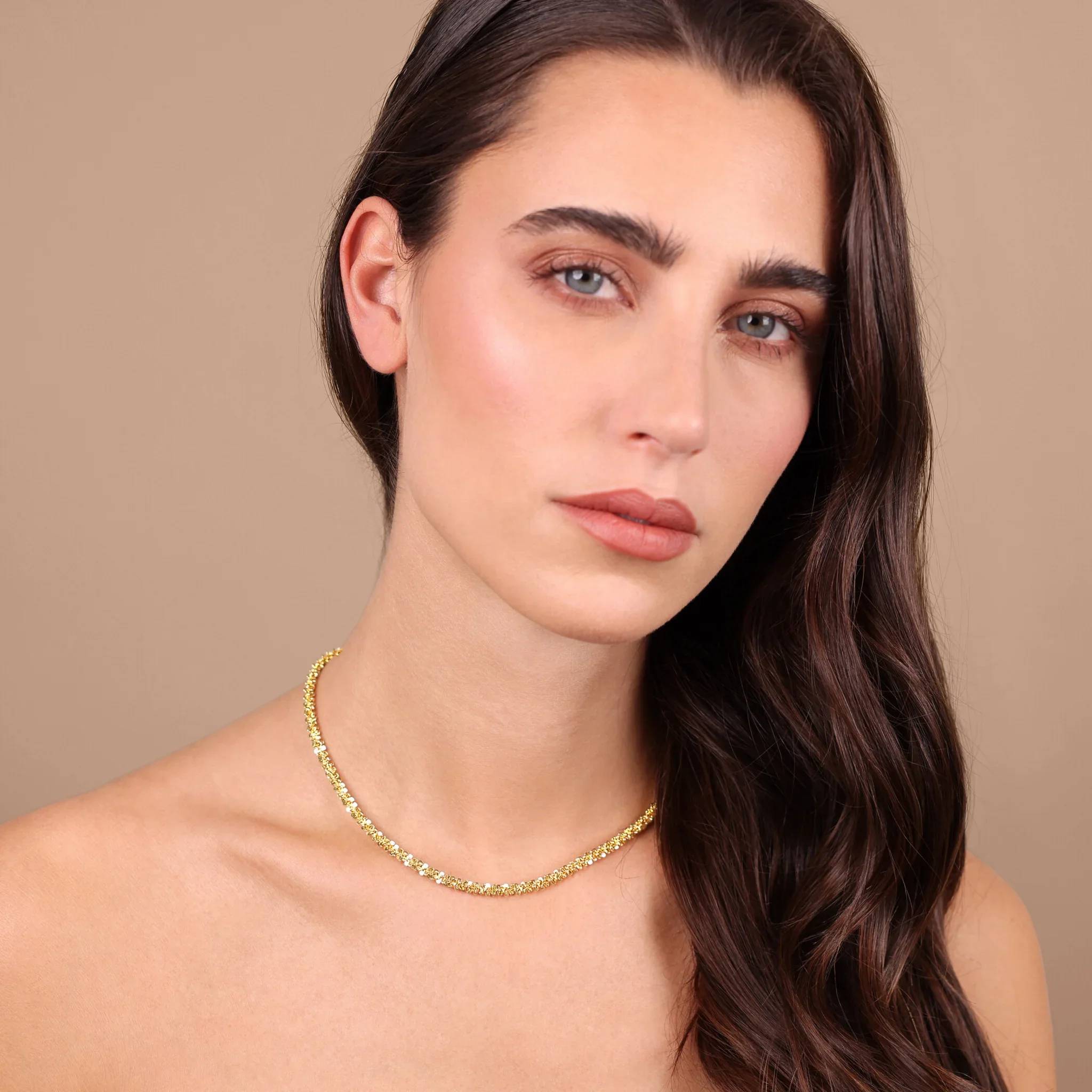 Collana Donna Etrusca Bronzo Dorato Catena Margherite Lucida WSET00880.YG