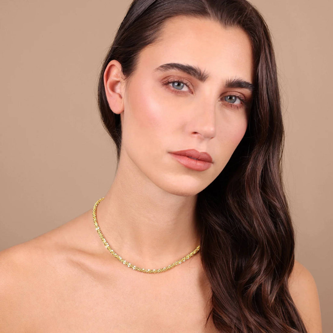 Collana Donna Etrusca Bronzo Dorato Catena Margherite Lucida WSET00880.YG