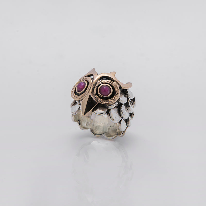 Anello Donna Nemoris Argento 925 Misura 15 Civetta Occhi Pietra Rossa HAS03R