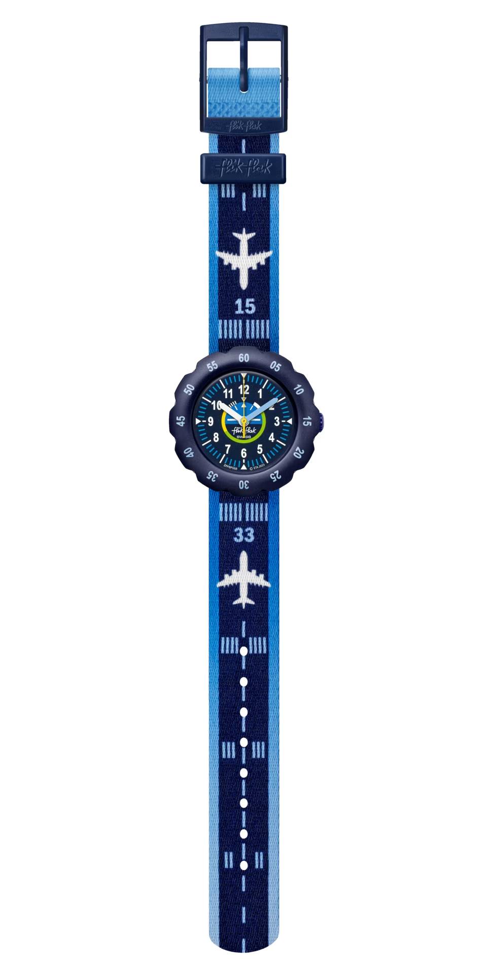 Orologio Bambino Swatch Flik Flak Take Off Aereoplano Quarzo Blu Nero ZFPSP068