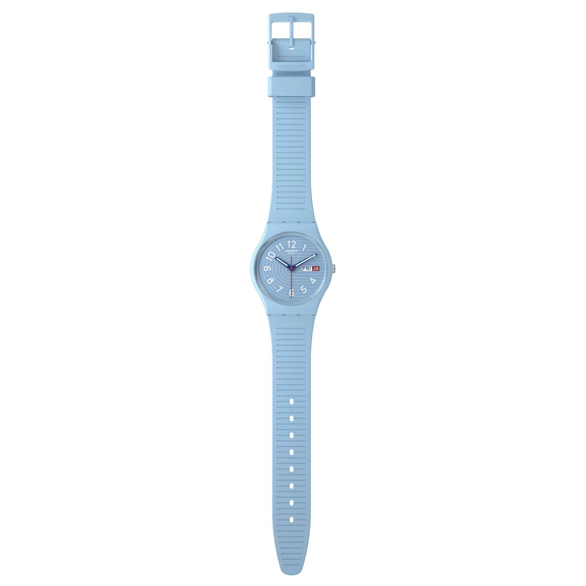 Orologio Unisex Swatch Trendy Lines In The Sky Quarzo Doppia Data Azzurro SO28S704