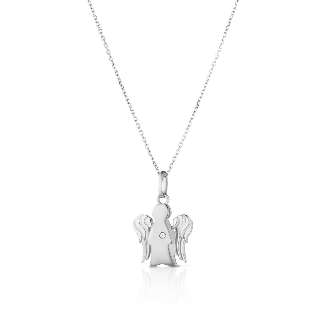 Collana Donna Oro 9 ck con Angelo e diamantino in oro Bianco NKT263B