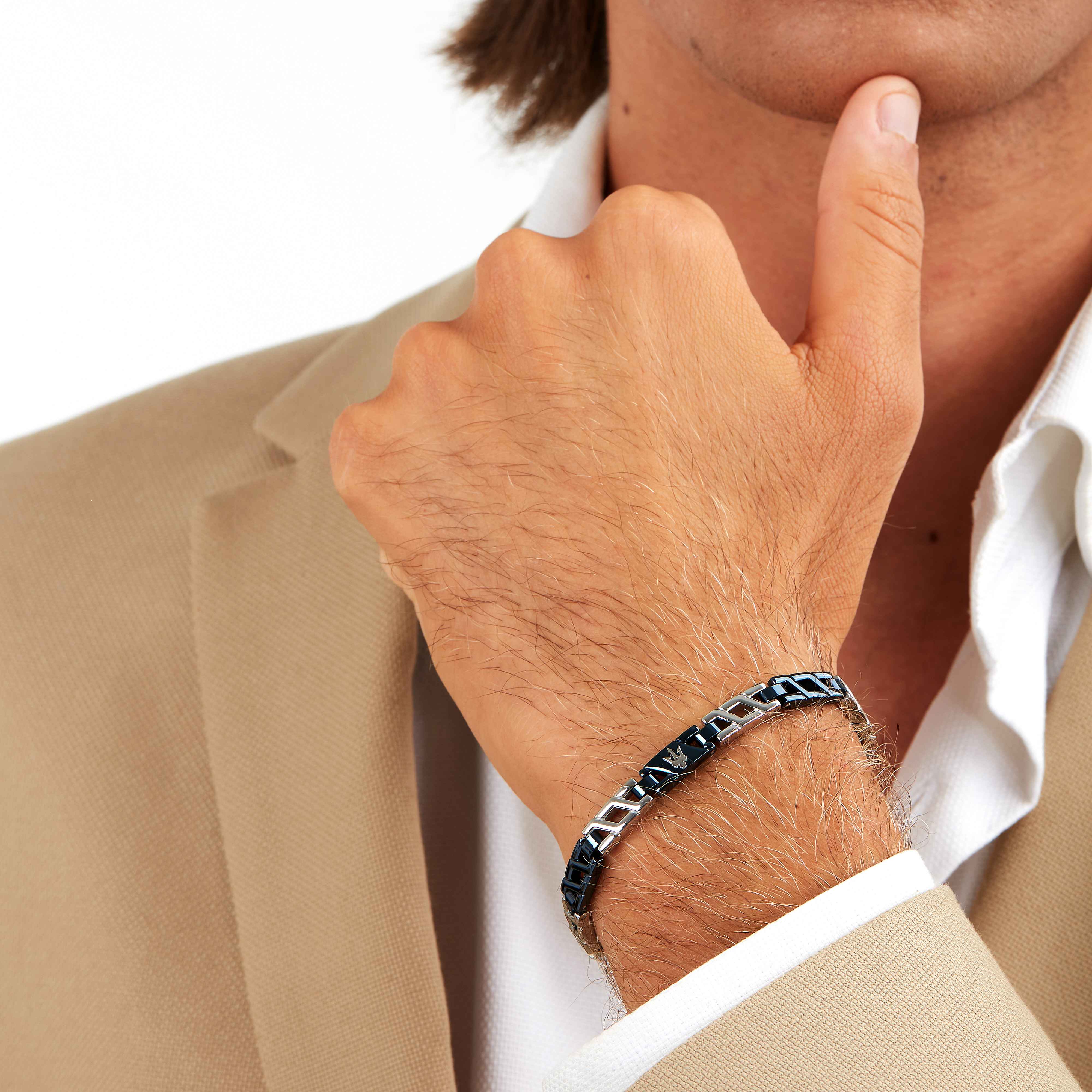 Bracciale Uomo Maserati Acciaio Catena Intrecciata PVD Blu JM523AVD31
