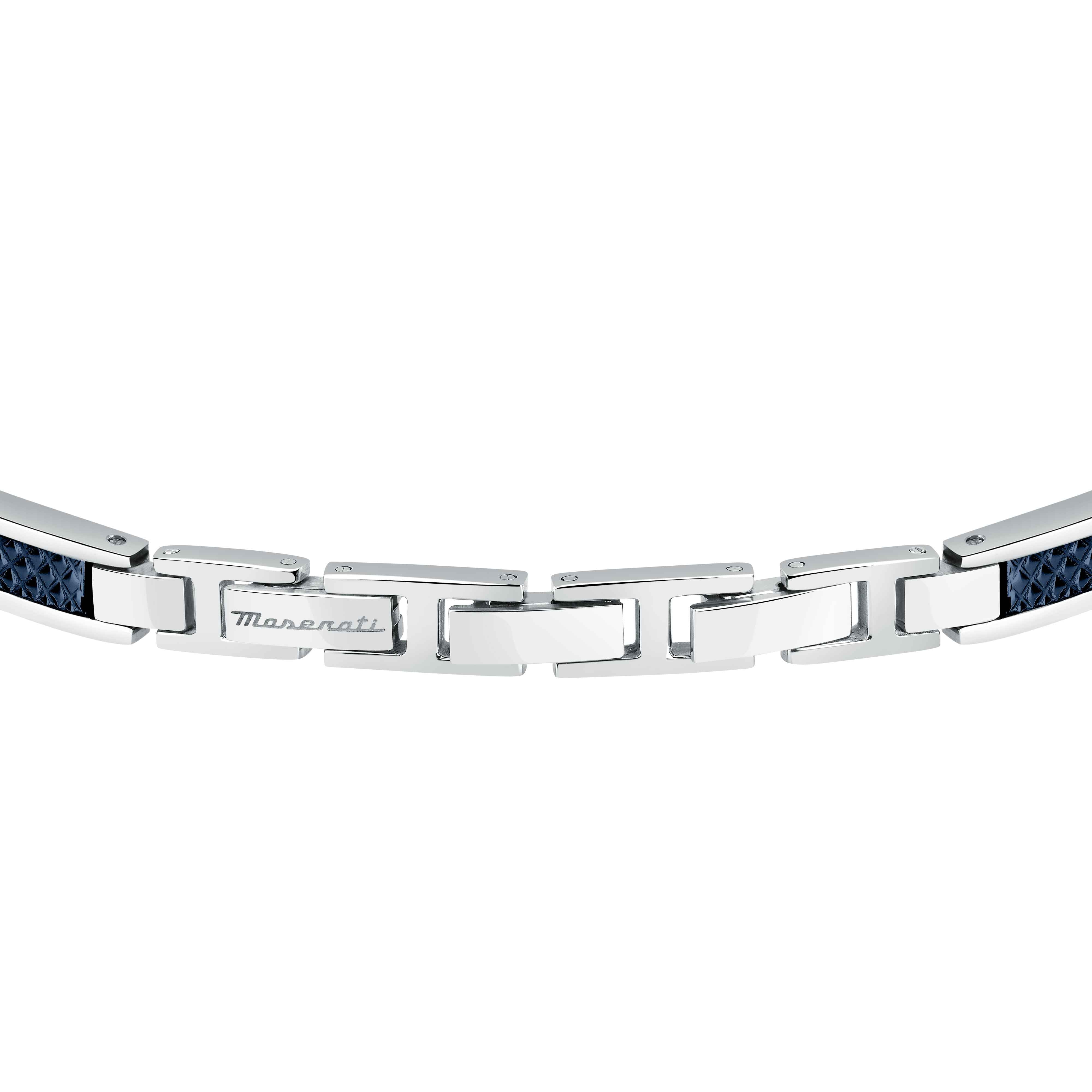 Bracciale Uomo Maserati Acciaio Borchie Logo PVD Blu JM523AVD33