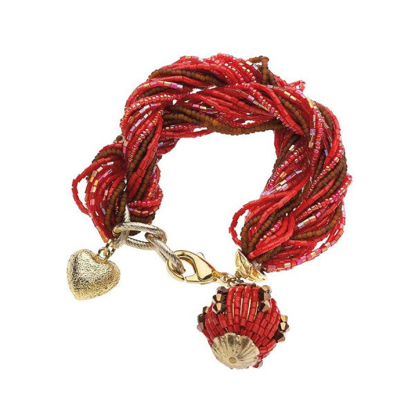 Bracciale Donna Ottaviani Biglie Rosso Bordeaux Intrecciate Multicolore Cuore 47443