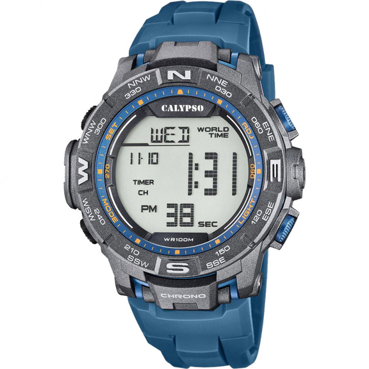 Orologio Uomo Calypso Gomma Quarzo Digitale Cronografo blu Arancio K5816/1