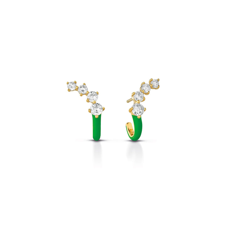 Orecchini Donna Kulto 925 Argento Dorato 925 Smalto Verde Zirconi Bianchi KE925-27