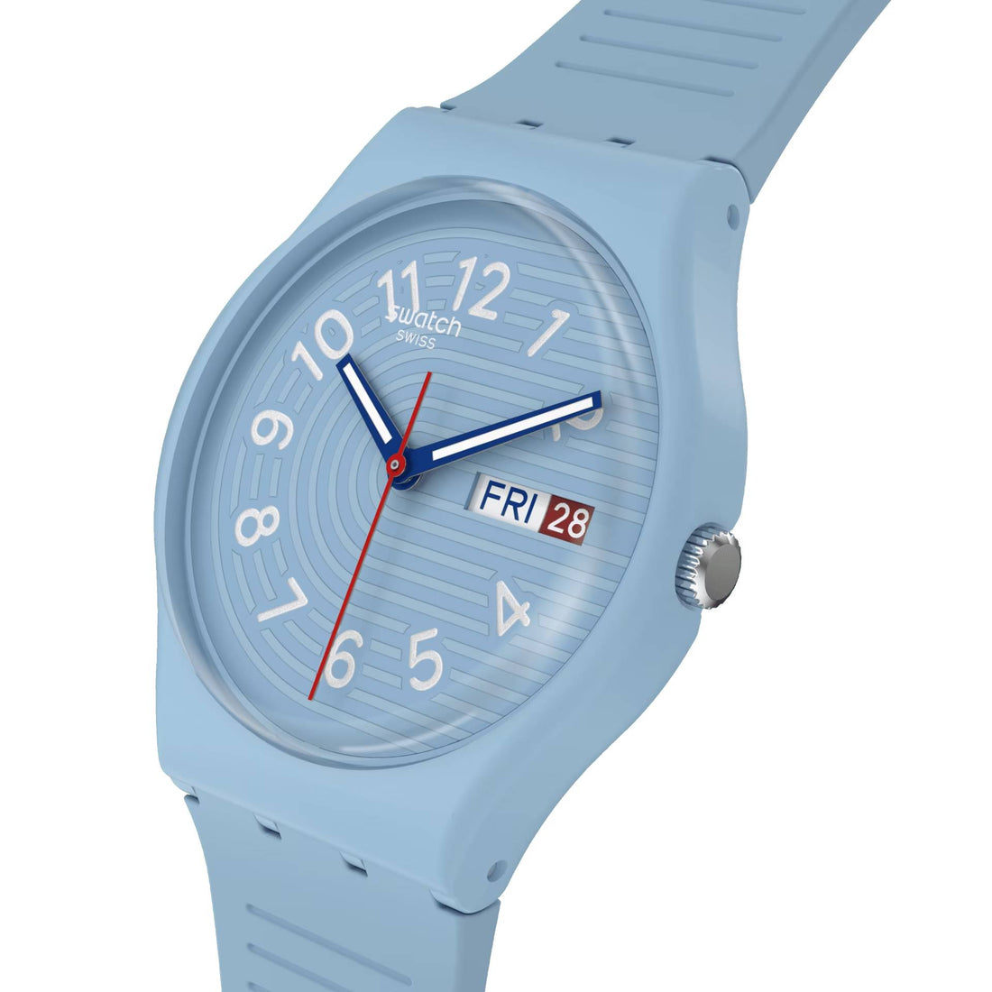 Orologio Unisex Swatch Trendy Lines In The Sky Quarzo Doppia Data Azzurro SO28S704