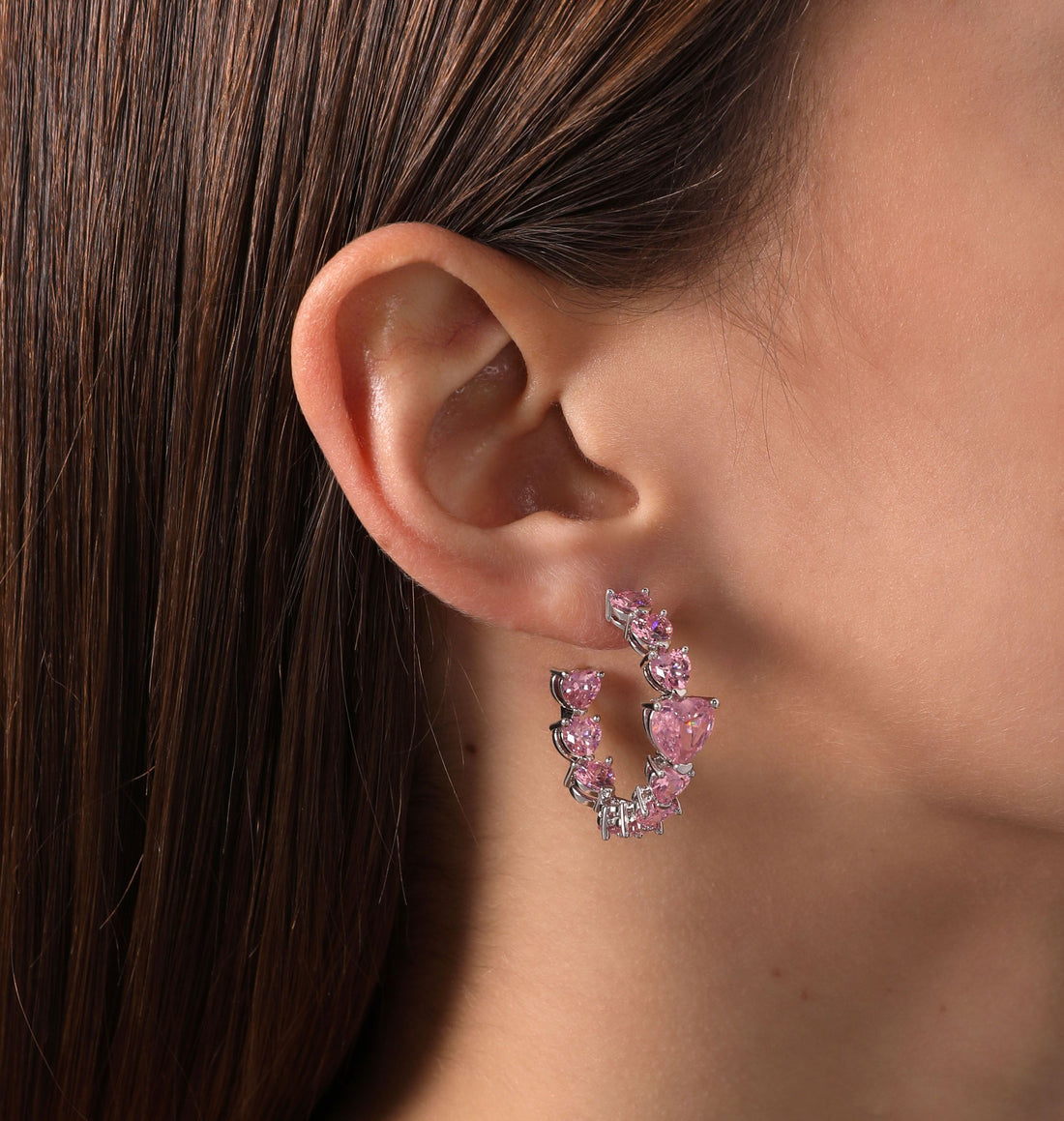 Orecchini Donna Chiara Ferragni Acciaio Zircone Rosa a forma di cuore