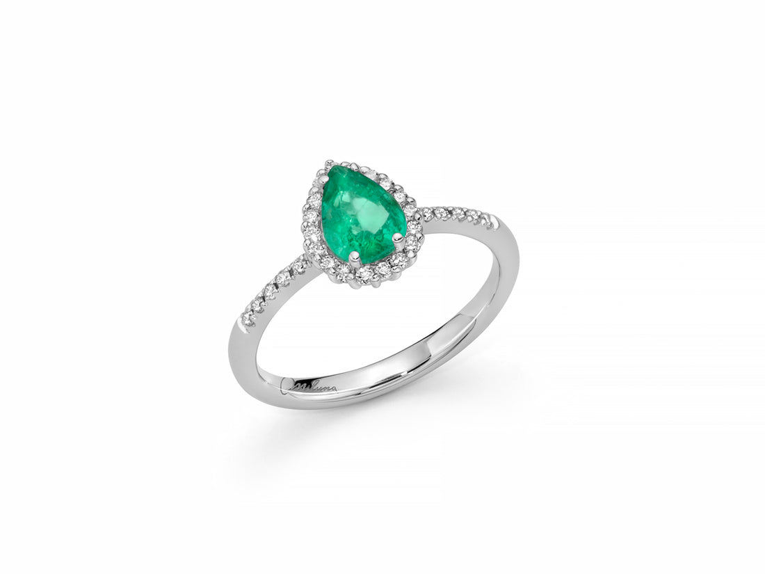 Anello Donna Miluna Oro Bianco 18 KT Diamanti Smeraldo naturale Goccia LID3562