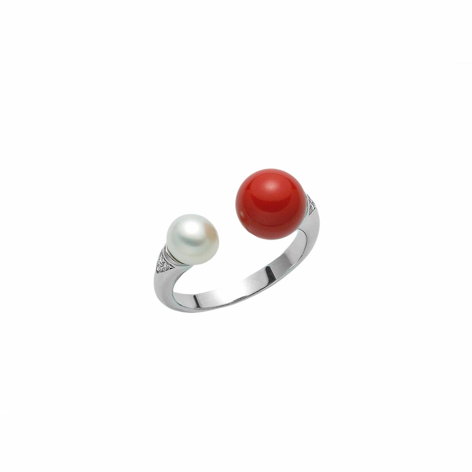 Anello Donna Argento 925 Miluna Pasta Di Corallo Rosso Perla Zirconi PLI1601