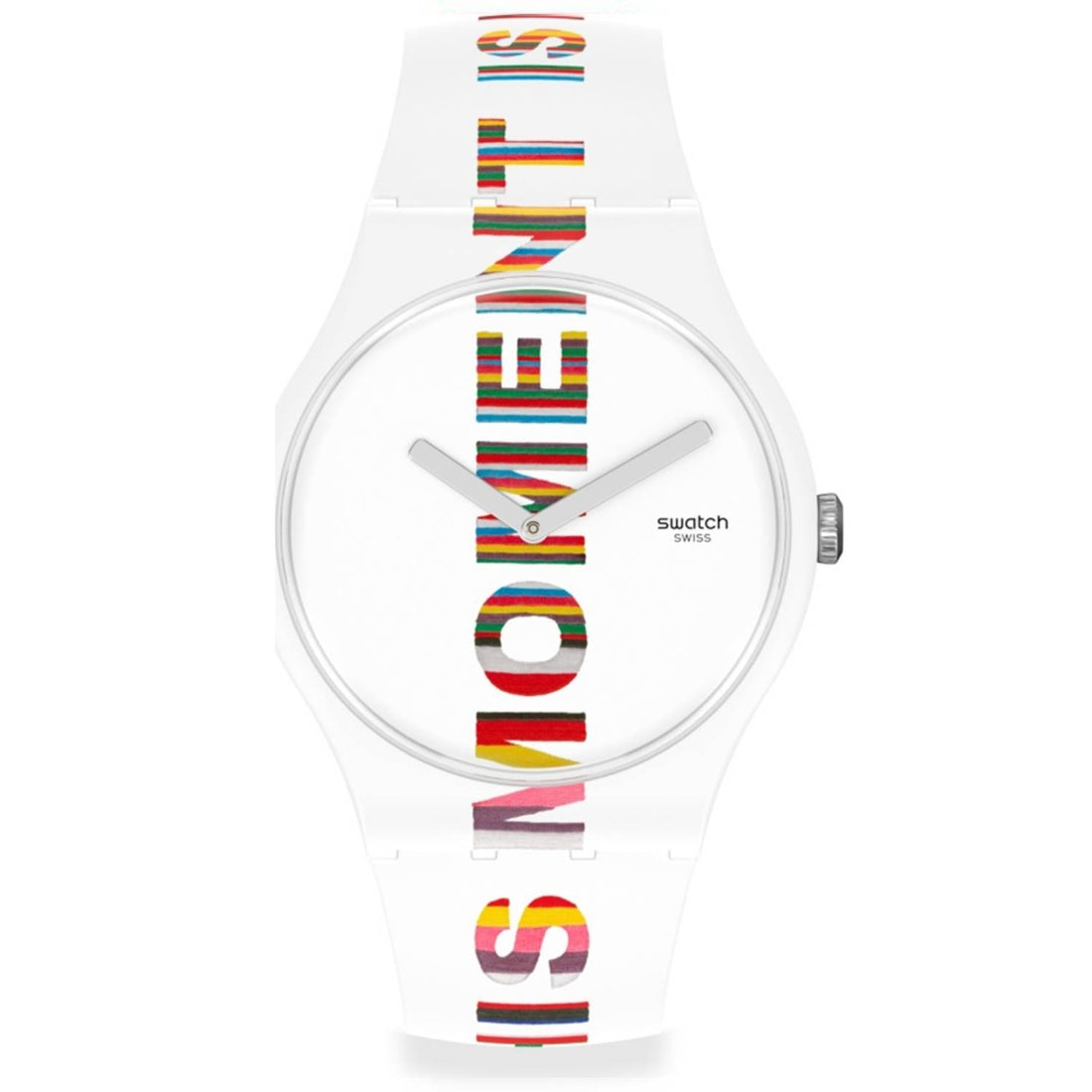 Orologio Uomo Gomma Swatch Solo Tempo Quarzo Bianco TIME'S MAGIC SUOZ330