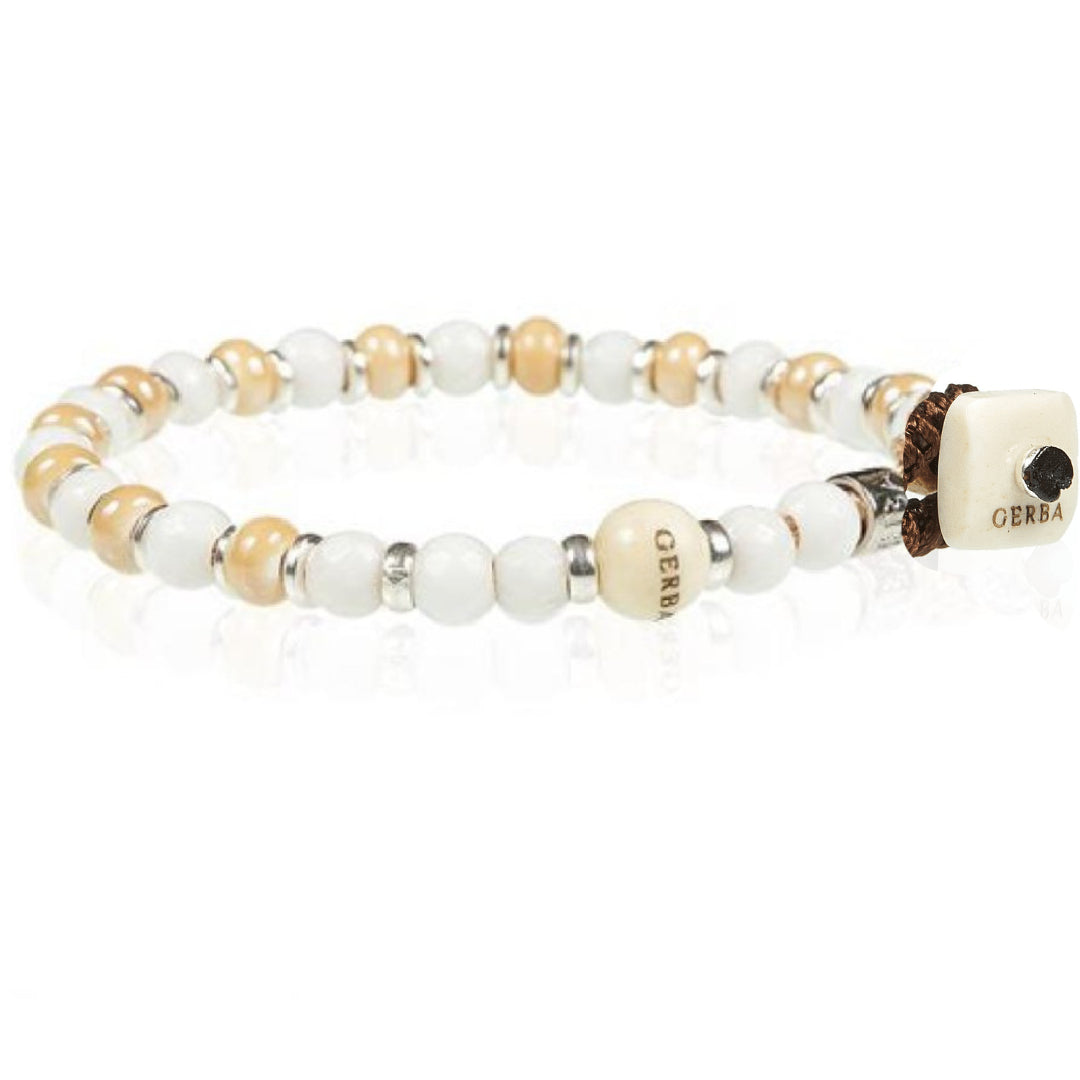 Bracciale Unisex Gerba Argento 925 Pietre Murrina Perlata Beige WHITE&SAND 02