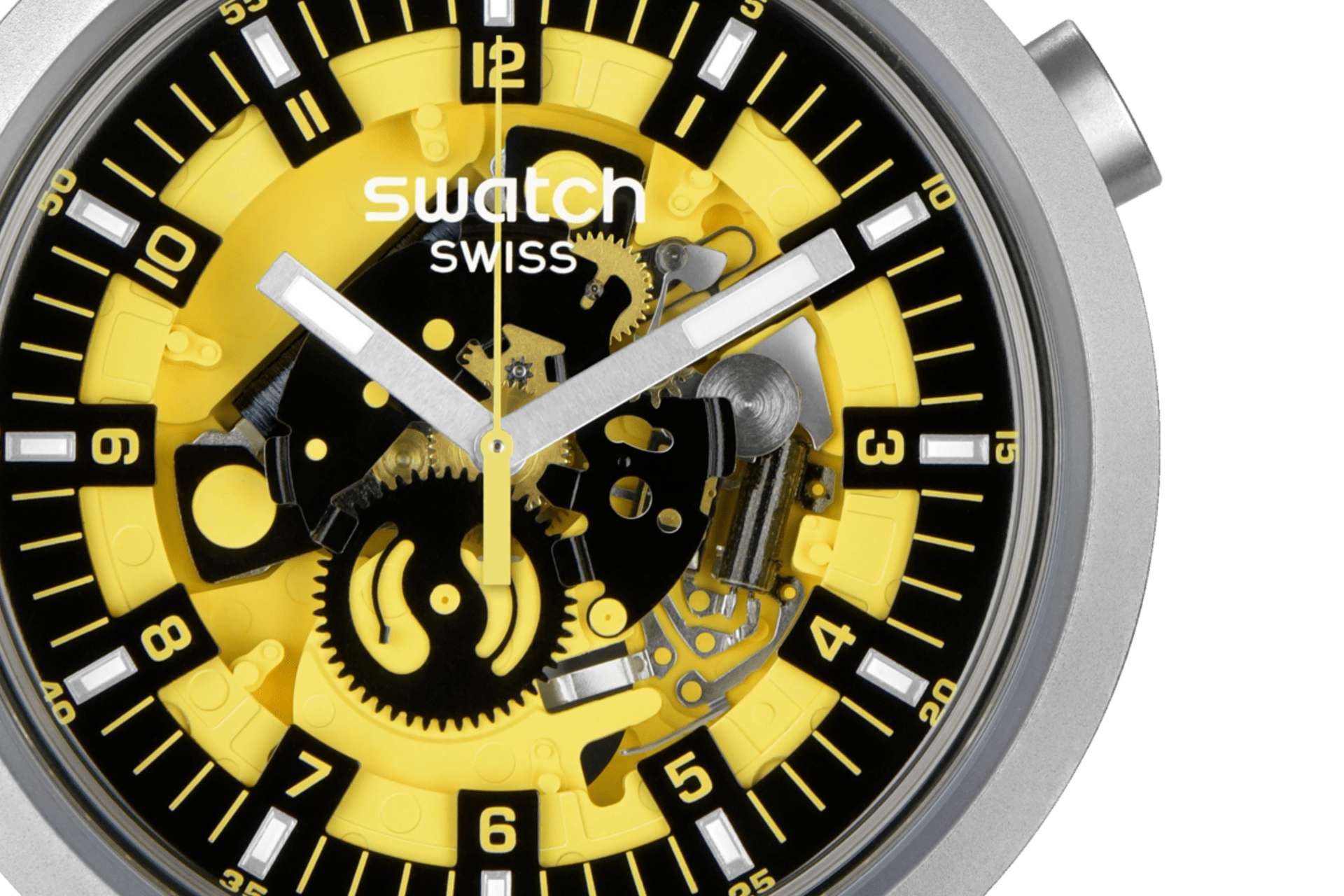 Orologio Unisex Swatch Acciaio Big Bold Bolden Yellow Gomma Scheletrato SB07S109