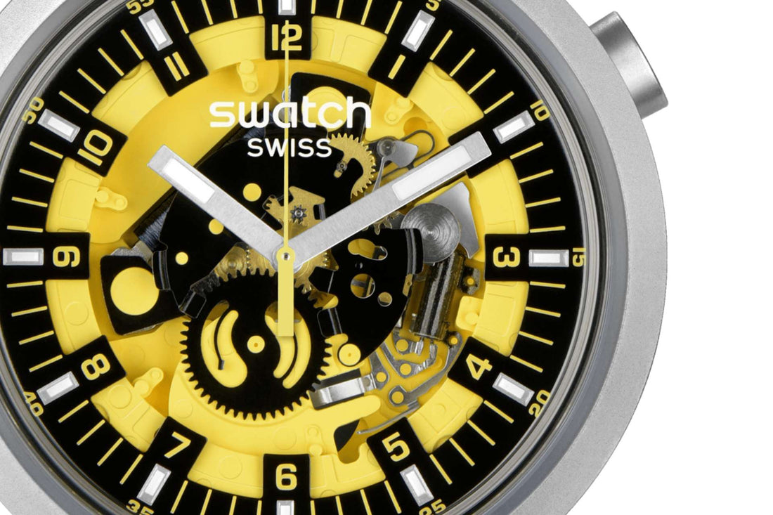 Orologio Unisex Swatch Acciaio Big Bold Bolden Yellow Gomma Scheletrato SB07S109