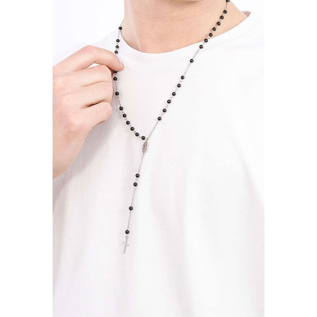 Collana Uomo Acciaio 4US Cesare Paciotti Rosario Biglie nere 4UCL3744