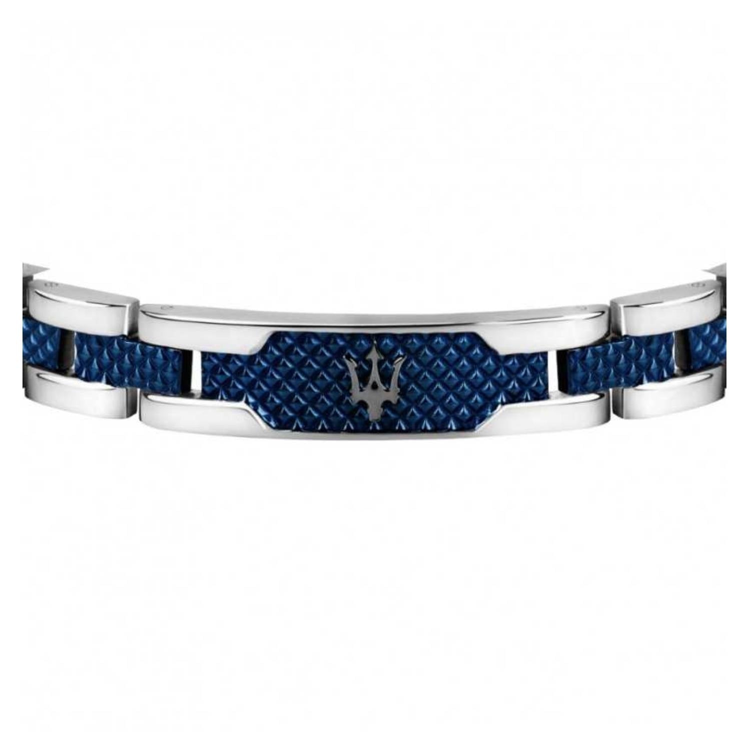 Bracciale Uomo Acciaio Maserati Logo Centrale Blu Semirigido JM419ASC02