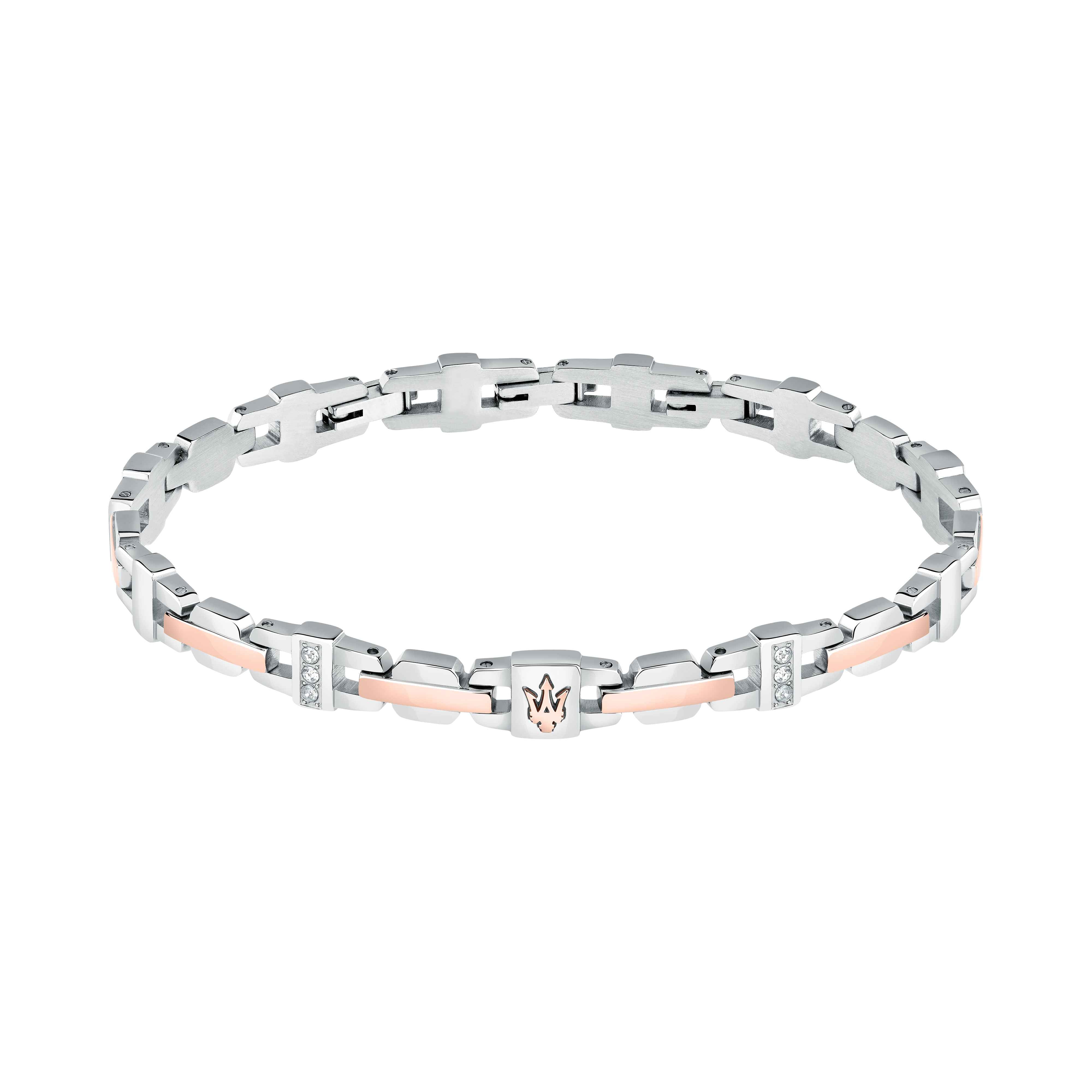 Bracciale Uomo Maserati Acciaio Bicolore Logo Tridente Zirconi Bianchi JM423AVD18