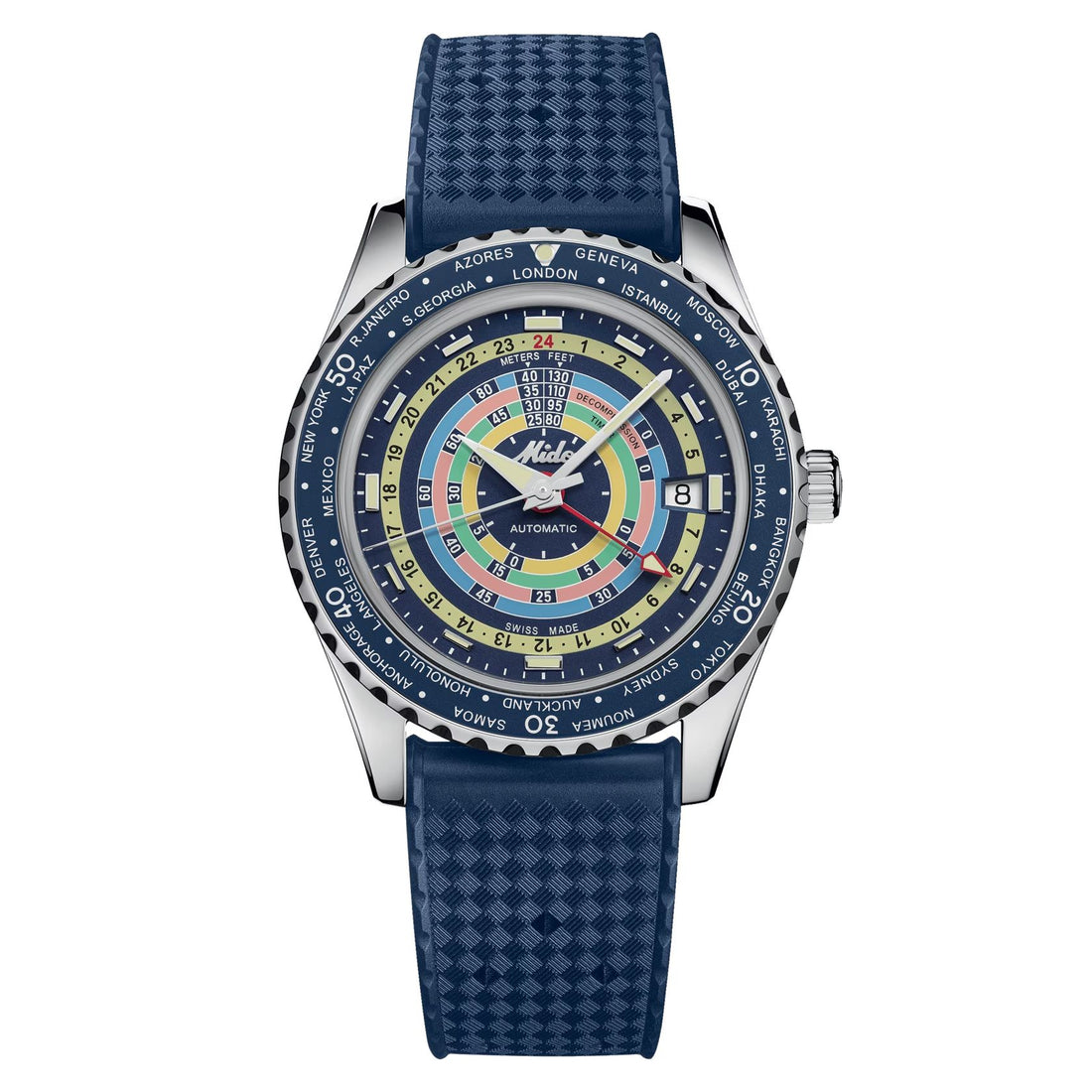 Orologio Uomo Mido Automatico GMT Ocean Star Decompression Data Blu M0268291704100