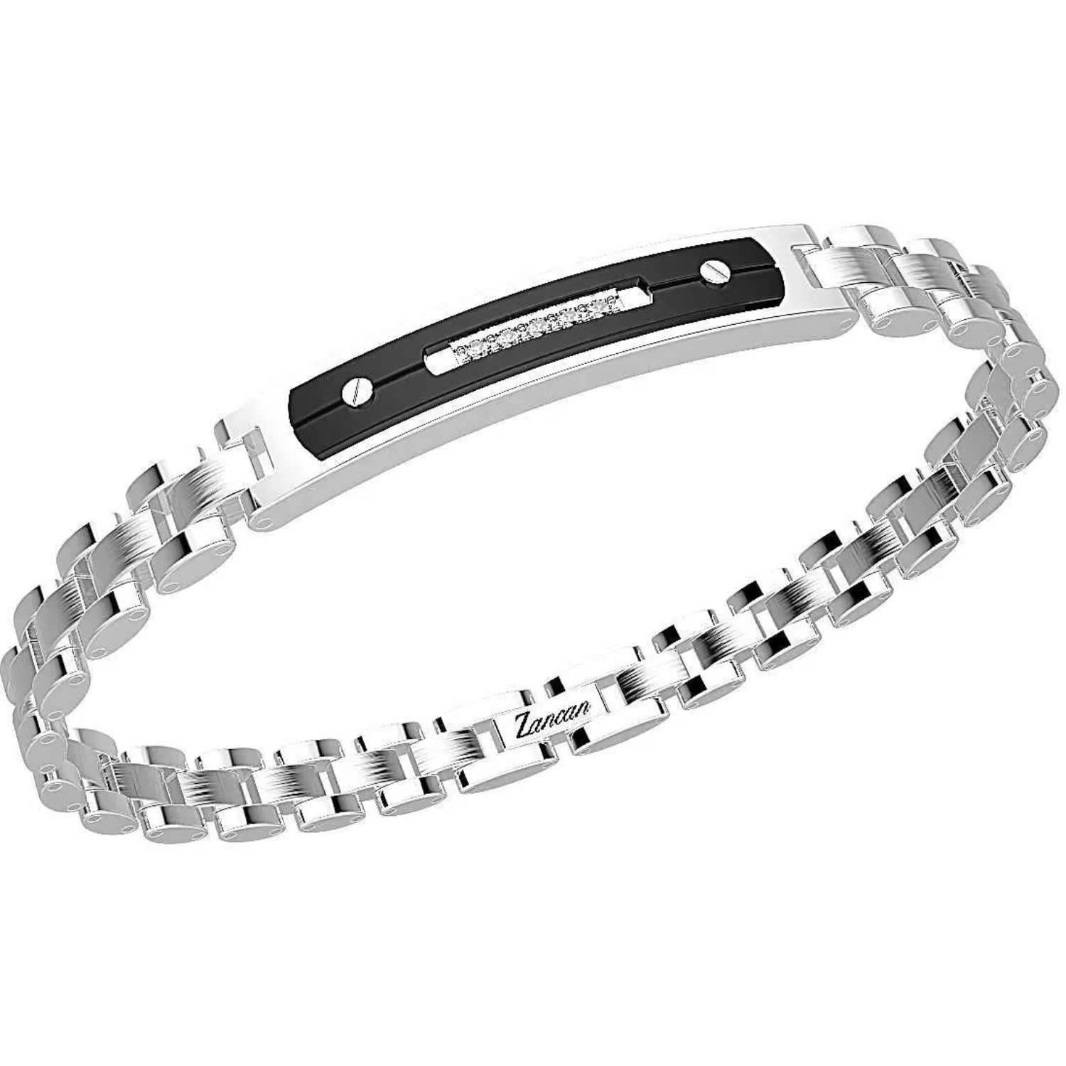 Bracciale Uomo Acciaio Zancan PDV Nero Zirconi Bianchi EHB110