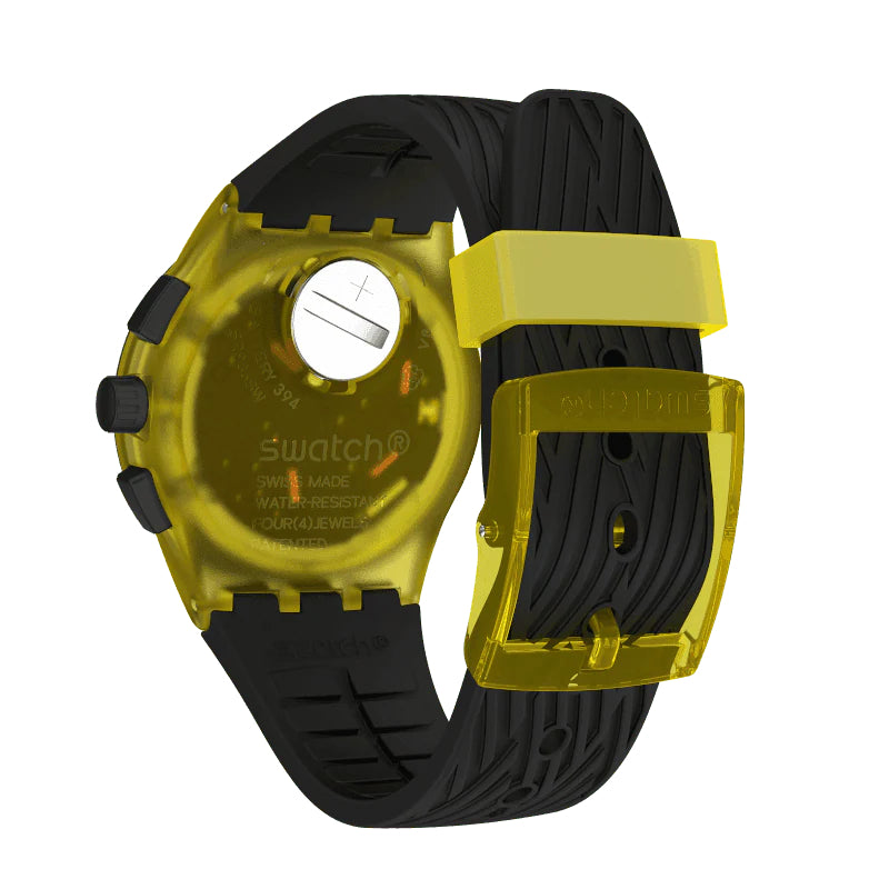 Orologio Uomo Swatch Quarzo Cronografo Nero Giallo Trasparente Numeri Data SUSJ403