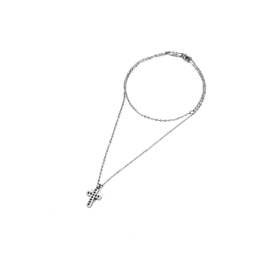 Collana Uomo 4US Cesare Paciotti Acciaio Tiny Stone Zirconi Neri 4UCL2861