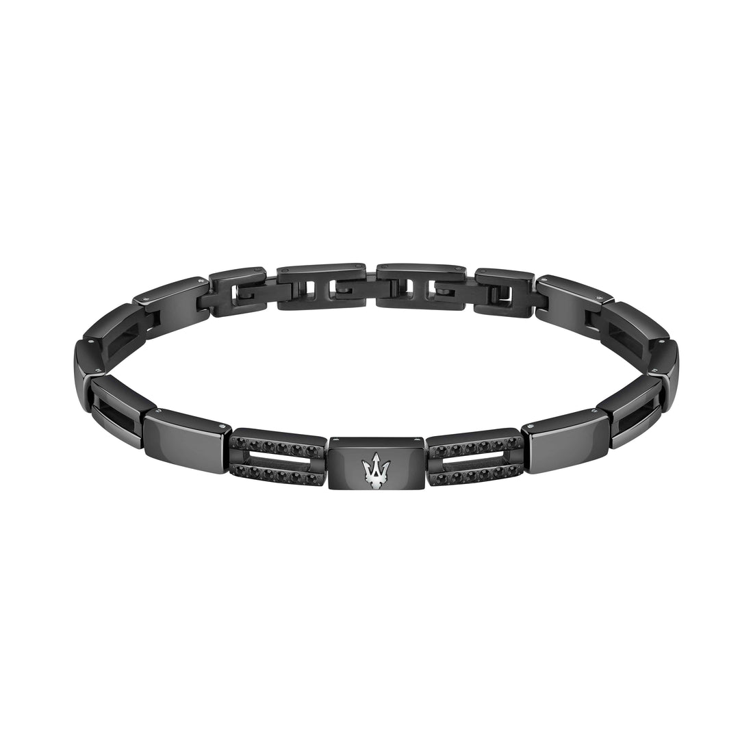 Bracciale Uomo Maserati Acciaio Nero Traforato Ceramica Nera Zirconi Neri JM223ATZ21