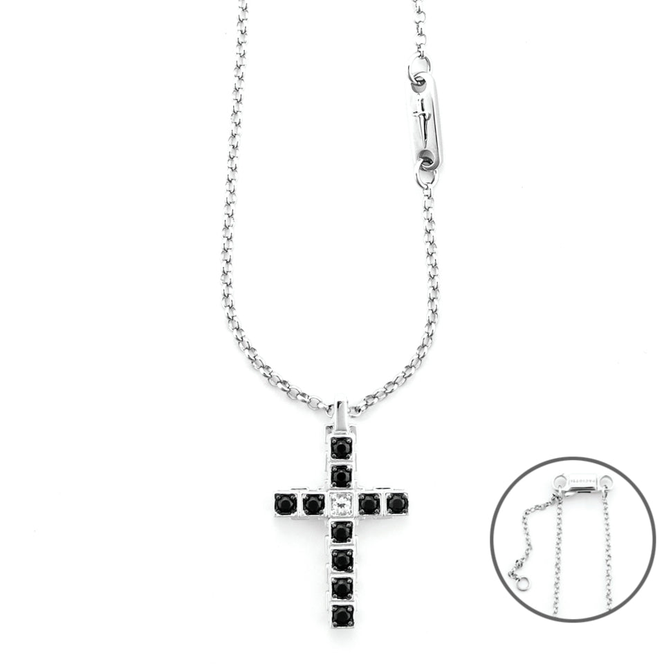 Collana Uomo Cesare Paciotti Argento Catena Croce Spinelli Neri JPBR5095B