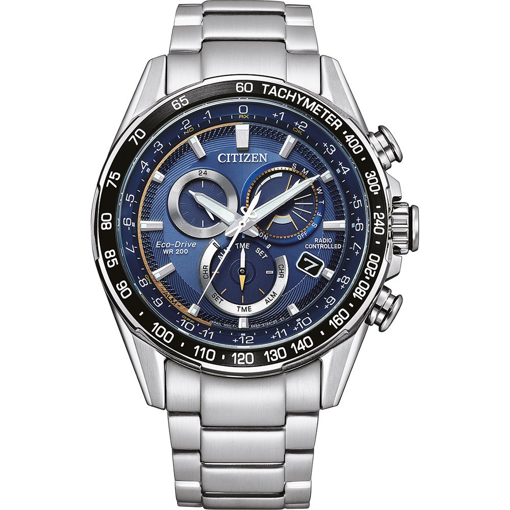 Orologio Uomo Acciaio Citizen Radio Controllato Eco Drive Data Blu CB5914-89L