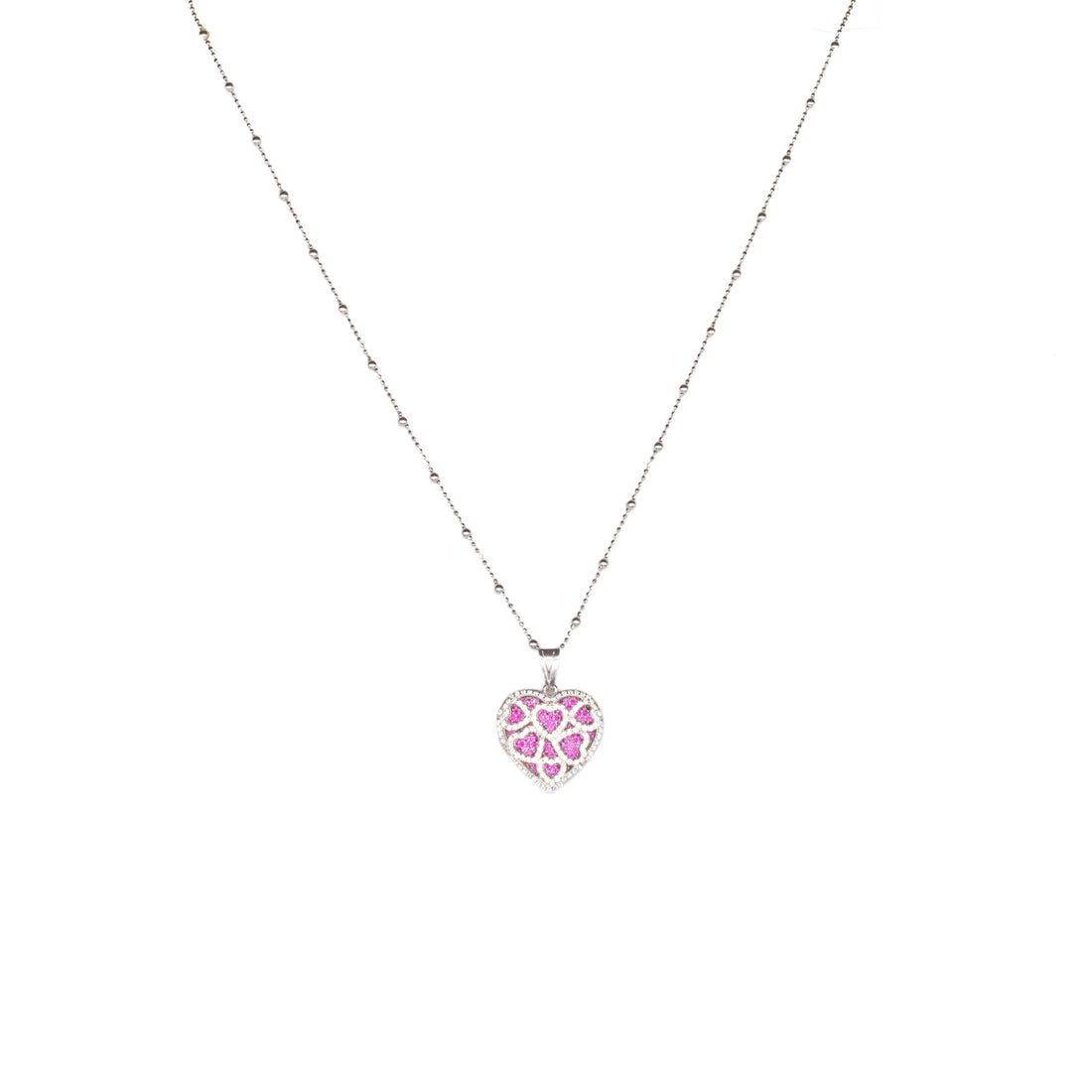 Collana Donna Re Mida Argento 925 Cuore Zirconi Rossi C014